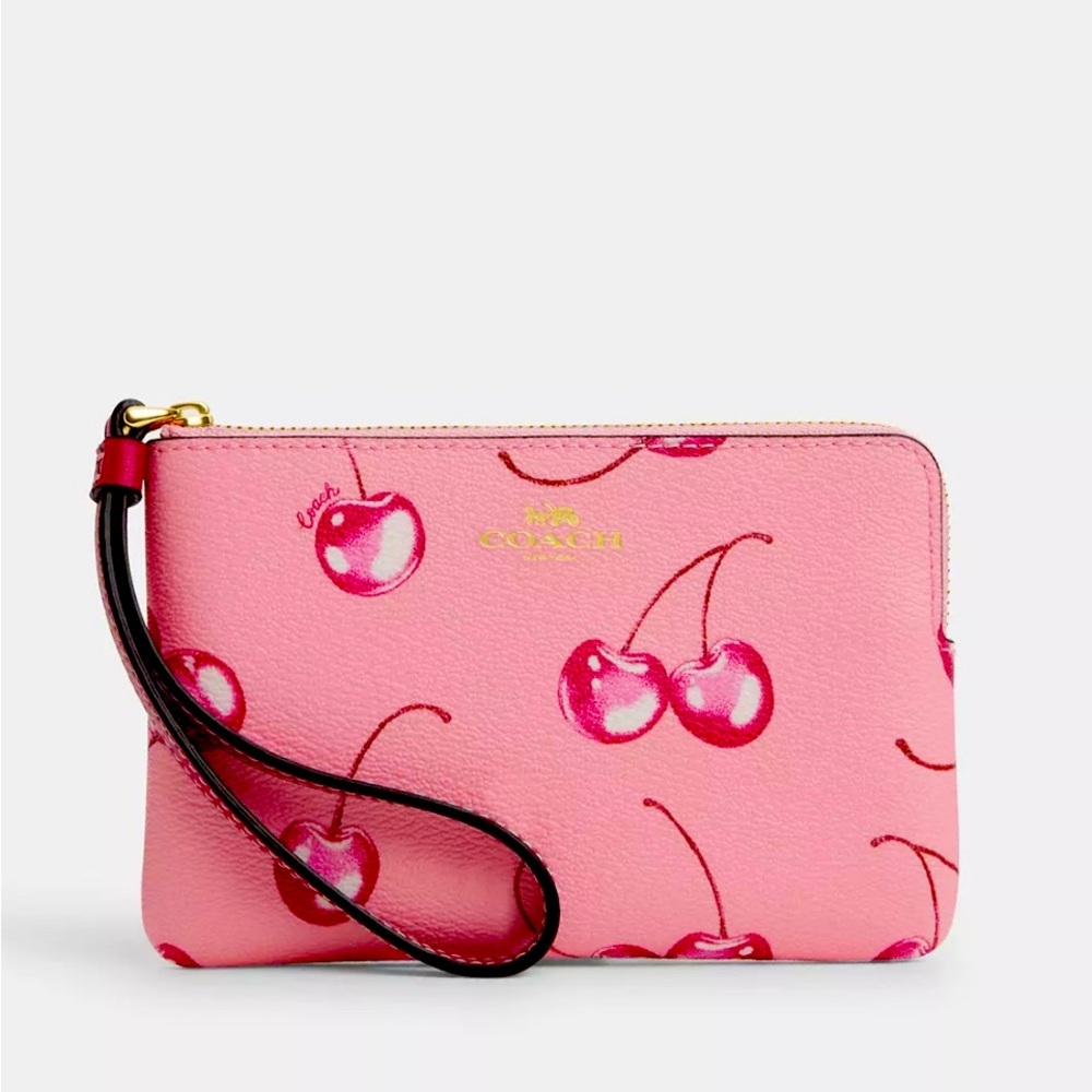 COPY - Coach Corner Zip Wristlet - Cherry (Pink) Print Canvas & Leather - brand…